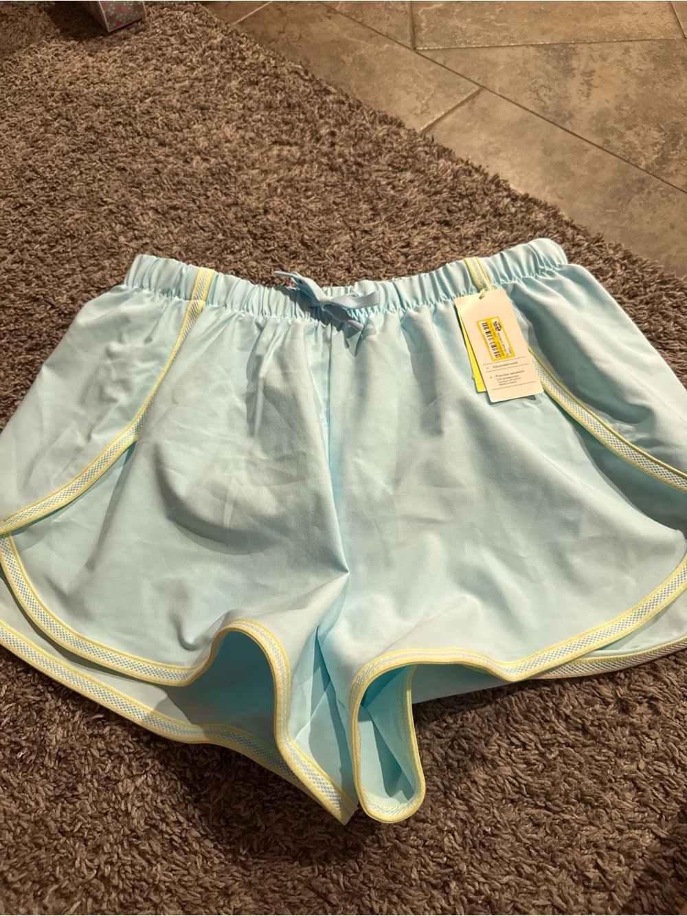 🍋Light Blue Women's Athletic Woven Shorts with Yellow Trim